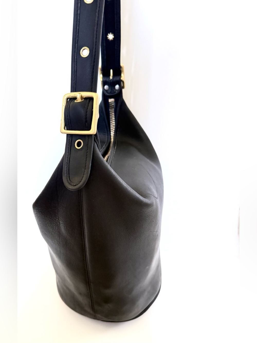 Vintage Coach 9085 Leather XL Duffle Bag Black Feed Sac Bucket Purse USA - Picture 4 of 15